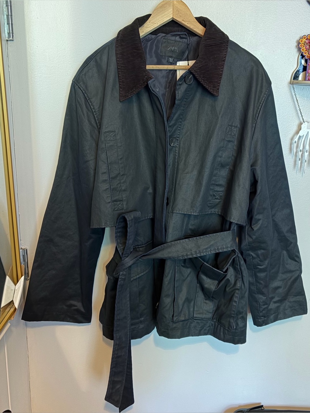 NWT Zara Waxed Jacket - Navy, XL